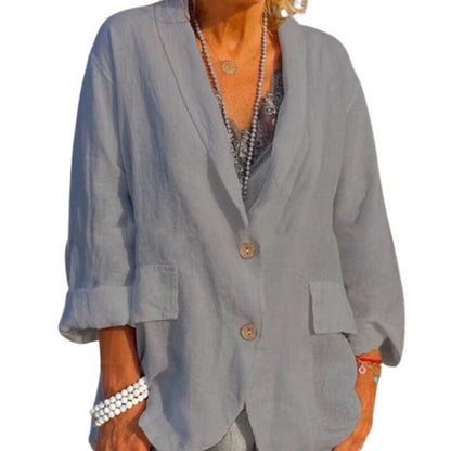 Women Summer Solid Color Cotton And Linen Jacket