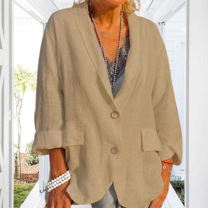 Women Summer Solid Color Cotton And Linen Jacket