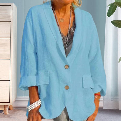 Women Summer Solid Color Cotton And Linen Jacket