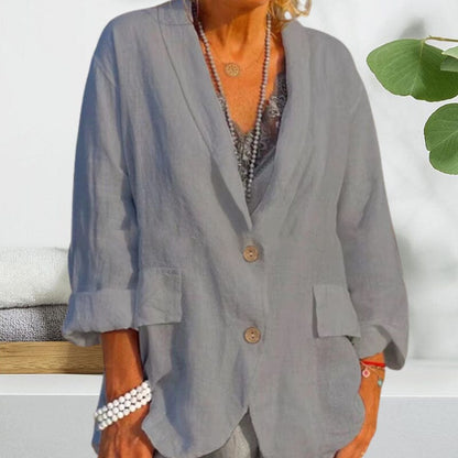 Women Summer Solid Color Cotton And Linen Jacket