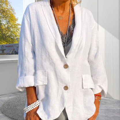 Women Summer Solid Color Cotton And Linen Jacket