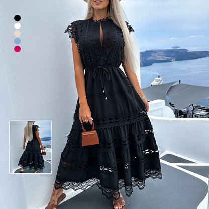 Women Hollow Patchwork Long Dress