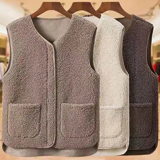 Ladies Faux Sherpa Sleeveless V-Neck Vest