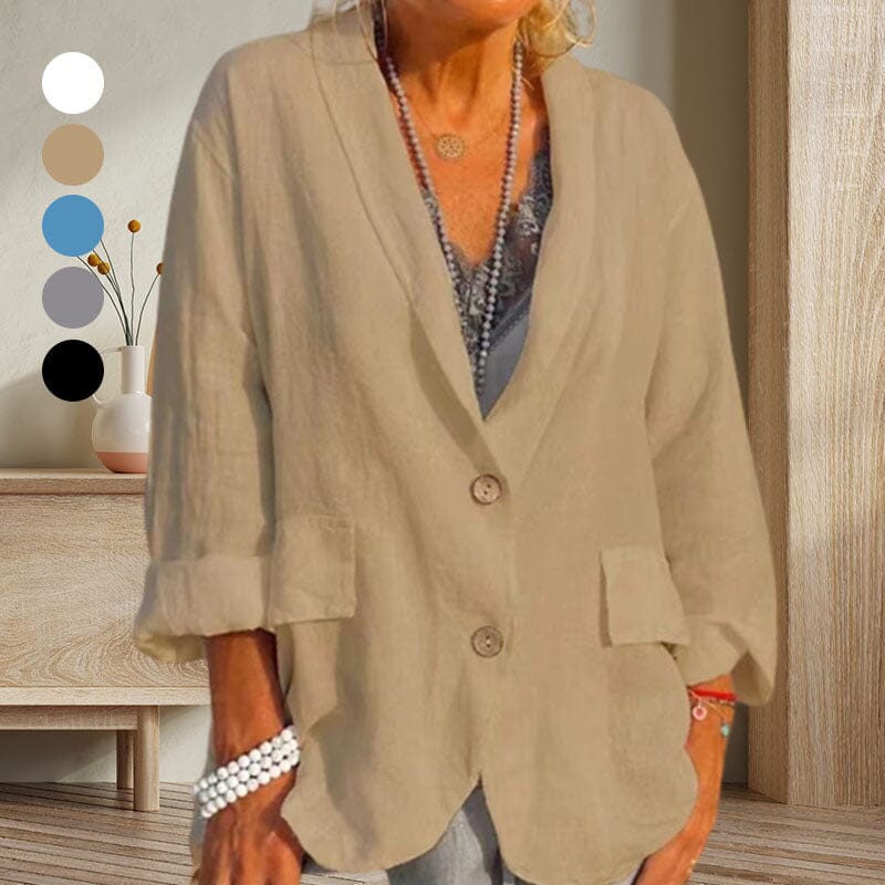 Women Summer Solid Color Cotton And Linen Jacket