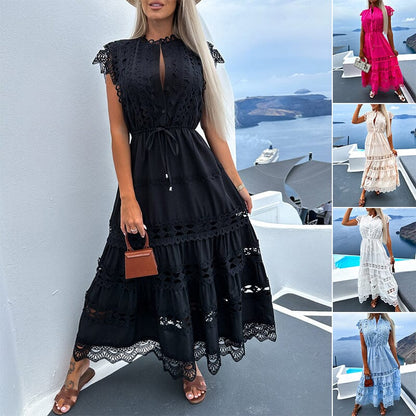 Women Hollow Patchwork Long Dress