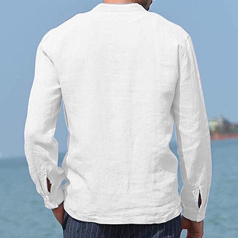 Men's Linen Casual Long Sleeve Solid Color Shirt