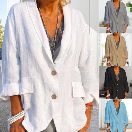 Women Summer Solid Color Cotton And Linen Jacket